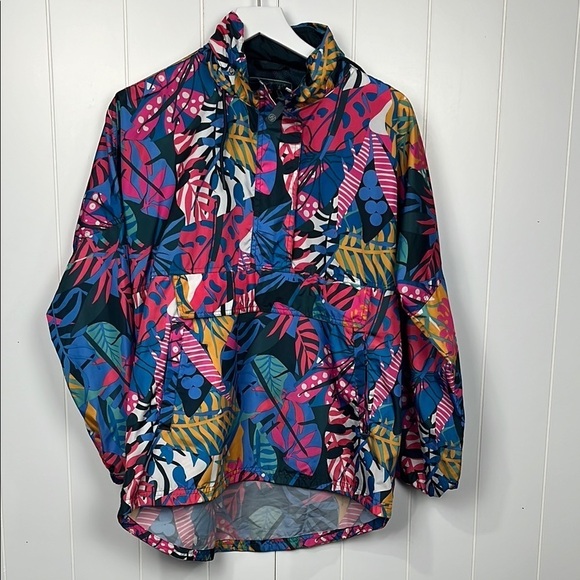 Lauren James Jackets & Blazers - Lauren James Windbreaker Jacket S Blue Pink Hood Zip Front Pockets Hi-Lo Hem EUC
